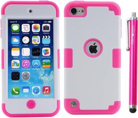 img 3 attached to 📱 Hotpink and White iPod Touch Protective Case for 5th, 6th, and 7th Generations - Wisdompro 3 in 1 Hybrid Soft Silicone and Hard PC Cover