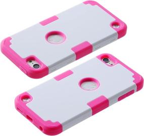 img 1 attached to 📱 Hotpink and White iPod Touch Protective Case for 5th, 6th, and 7th Generations - Wisdompro 3 in 1 Hybrid Soft Silicone and Hard PC Cover