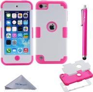 📱 hotpink and white ipod touch protective case for 5th, 6th, and 7th generations - wisdompro 3 in 1 hybrid soft silicone and hard pc cover logo