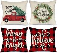 🎄 веселые яркие рождественские наволочки в клетку буффало, 18x18 - набор из 4 штук | рождественские подушки в стиле фармхауз - рождественский декор aeney для дивана логотип
