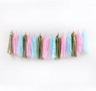 🎉 tissue paper tassel garland: 15 pcs matte gold, pink and blue diy kits for wedding, baby shower, festival decorations and party логотип