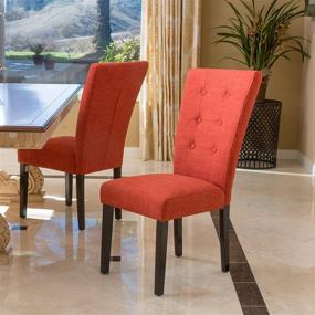 img 4 attached to Set of 2 Christopher Knight Home Angelina Fabric KD Dining Chairs in Vibrant Deep Orange Shade
