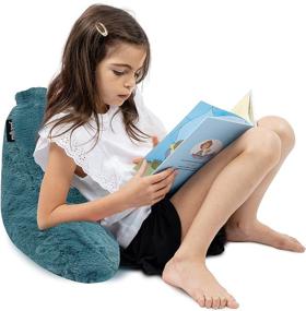 img 2 attached to 🛏️ Milliard Shredded Memory Foam Kids Reading Pillow - Floor Gaming Chair Bed Pillow with Washable Faux Fur Cover in Blue - 14x13 inches