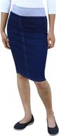 kosher casual women's modest straight midi length denim skirt: stretch waistband, no slits - regular and plus size logo