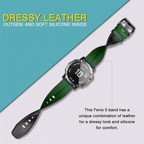 img 1 attached to 🕹️ ANCOOL Fenix 5 Band: 22mm Easy-fit Silicone & Leather Replacement - Green