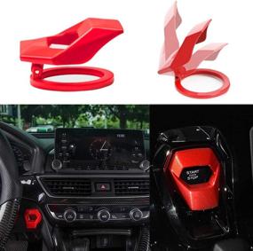 img 4 attached to 🔴 YA Red 3D Car Engine Push Button Protection Cover for Honda Civic & Dodge Challenger Charger