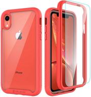 📱 cellever iphone xr case - clear full body protective cover with anti-slip design - 6.1 inch transparent case + 2x glass screen protectors included - coral logo