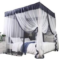 🛏️ mengersi 4-corners post bed canopy curtains with bed frame drapes for bedroom decoration (full size, gray and white) logo