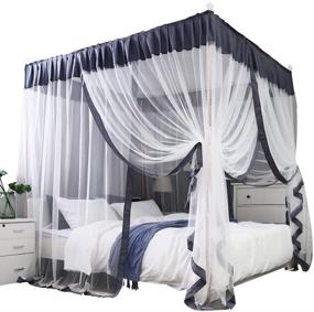 img 4 attached to 🛏️ Mengersi 4-Corners Post Bed Canopy Curtains with Bed Frame Drapes for Bedroom Decoration (Full Size, Gray and White)