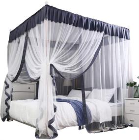img 2 attached to 🛏️ Mengersi 4-Corners Post Bed Canopy Curtains with Bed Frame Drapes for Bedroom Decoration (Full Size, Gray and White)