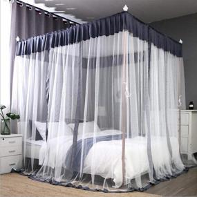 img 3 attached to 🛏️ Mengersi 4-Corners Post Bed Canopy Curtains with Bed Frame Drapes for Bedroom Decoration (Full Size, Gray and White)