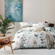 🌿 premium mildly egyptian cotton teal leaf duvet cover set - twin size botanical bedding for girls and teens, blue green and white - includes 1 cover and 1 pillow sham logo
