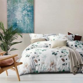 img 4 attached to 🌿 Premium MILDLY Egyptian Cotton Teal Leaf Duvet Cover Set - Twin Size Botanical Bedding for Girls and Teens, Blue Green and White - Includes 1 Cover and 1 Pillow Sham