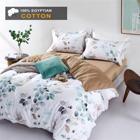 img 3 attached to 🌿 Premium MILDLY Egyptian Cotton Teal Leaf Duvet Cover Set - Twin Size Botanical Bedding for Girls and Teens, Blue Green and White - Includes 1 Cover and 1 Pillow Sham