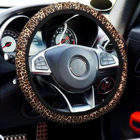 img 1 attached to 🐆 Full Set of 13 Leopard Print Car Seat Covers for Optimal Style and Protection: Includes Steering Wheel Cover, Car Coasters, Armrest Pad Cover, Seat Belt Pads, and Keychain Wrist Holder - Ideal Leopard Car Accessories Set