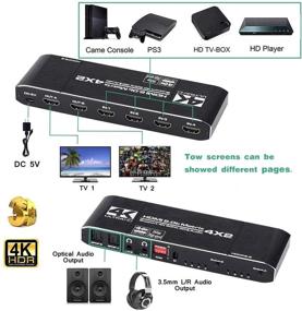 img 3 attached to 🔀 HDMI Matrix Switch 4x2: 4K HDMI Matrix Switcher with EDID Extractor and IR Remote Control - Supports 4K HDR, HDMI 2.0b, HDCP 2.2, 4K@60Hz, 3D, 1080P