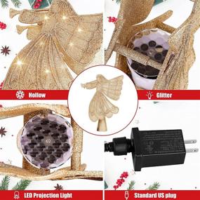 img 1 attached to Lighted Angel Christmas Tree Topper with 🌟 Rotating Snowflake LED Projector - Gold, Christmas Tree Decorations