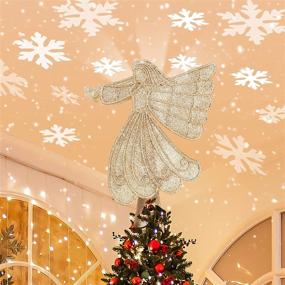 img 4 attached to Lighted Angel Christmas Tree Topper with 🌟 Rotating Snowflake LED Projector - Gold, Christmas Tree Decorations