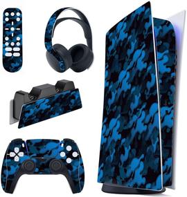 img 4 attached to 🎮 Vibrant Black Blue Camo Full Skin Decal Set for PS5 Console Digital Edition - Vinyl Sticker Decal Cover for PS5 Controller, Charging Station, Headset, Media Remote