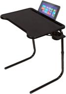 adjustable folding tv tray table and cup holder - table mate ultra with 6 heights, 3 angles, and device holder in black logo