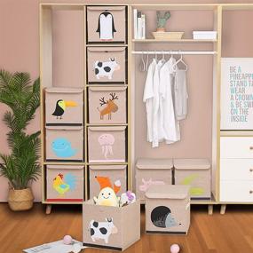 img 1 attached to 🐊 Durable Linen Toy Storage Chest with Flip-top Lid | Collapsible Foldable Toys Storage Box for Kids | Boys Girls Cartoon Animal Pattern | 13x13x13 inches (Crocodile)