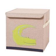 🐊 durable linen toy storage chest with flip-top lid | collapsible foldable toys storage box for kids | boys girls cartoon animal pattern | 13x13x13 inches (crocodile) logo