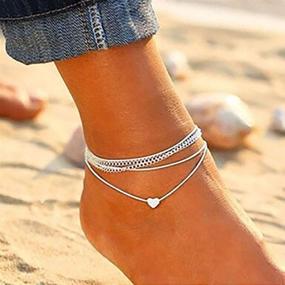 img 4 attached to Boho Layered Anklets Silver Heart Chain Love Ankle Bracelets, Jeweky Foot Accessory Jewelry for Women and Girls at the Beach