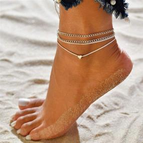 img 2 attached to Boho Layered Anklets Silver Heart Chain Love Ankle Bracelets, Jeweky Foot Accessory Jewelry for Women and Girls at the Beach