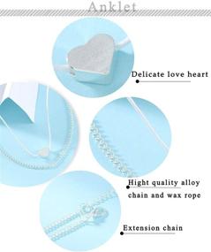 img 1 attached to Boho Layered Anklets Silver Heart Chain Love Ankle Bracelets, Jeweky Foot Accessory Jewelry for Women and Girls at the Beach