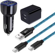 🔌 комплект зарядных устройств usb c с автомобильной зарядкой, двумя портами usb для настенной розетки и двумя type c зарядными кабелями - совместим с samsung galaxy a10e, a20, a50, s20, s20+, s10e, s10, s10+, s9, s9+, a70, a80, note10, note9, note8, google pixel 3, 3a, 2xl. логотип