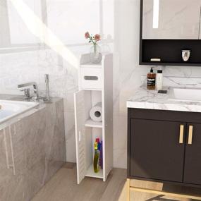 img 2 attached to 🚽 Space-Saving White Floor Cabinet with Doors and Shelves for Small Bathrooms: Toilet Organizer, Bathroom Storage Solution