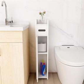 img 3 attached to 🚽 Space-Saving White Floor Cabinet with Doors and Shelves for Small Bathrooms: Toilet Organizer, Bathroom Storage Solution