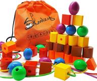 skoolzy jumbo основные нанизывающие бусины для детей малышей - игрушка для детей с аутизмом для развития мелкой моторики - 36 бусин, 4 нити - включает сумку для путешествий и набор книг по деятельности в дошкольном возрасте. логотип