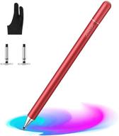 🖊️ joyroom capacitive stylus pen for touch screens - disc tip, high sensitivity, replacement tips - kid student drawing, writing - ipad, samsung, tablet, hp, smartphone, ipad pen (red) logo