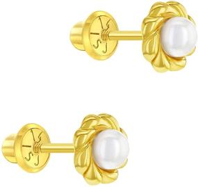 img 3 attached to Timeless 14k Yellow Gold Young Girl's Cultured Pearl 👧 Braided Bezel Screw Back Earrings - Delicate Studs for Children