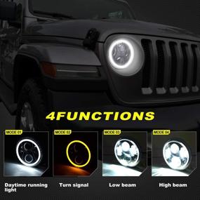 img 2 attached to 🚗 Улучшите свою поездку с 7-дюймовыми LED-фарами с хальо: освещение дневного хода, указатели поворота для Wrangler JK TJ LJ CJ Hummer H1 H2