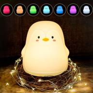 🐧 penguin led night light for kids: color changing nursery lamp with tap control - usb rechargeable soft silicone squishy design for baby boys, girls, toddlers - perfect christmas gifts! логотип