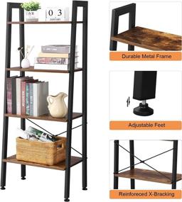 img 1 attached to BEWISHOME Retro Industrial Ladder Shelf with 4 Tiers - Multifunctional Bookshelf, Plant Stand, and Storage Organizer for Home Office, Living Room, Bedroom, Kitchen, and Bathroom