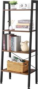 img 4 attached to BEWISHOME Retro Industrial Ladder Shelf with 4 Tiers - Multifunctional Bookshelf, Plant Stand, and Storage Organizer for Home Office, Living Room, Bedroom, Kitchen, and Bathroom