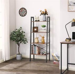 img 2 attached to BEWISHOME Retro Industrial Ladder Shelf with 4 Tiers - Multifunctional Bookshelf, Plant Stand, and Storage Organizer for Home Office, Living Room, Bedroom, Kitchen, and Bathroom