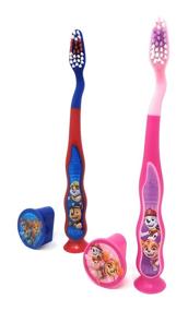img 3 attached to 🐾 Kid-friendly PAW Patrol Toothbrush Set: Soft Suction Cup Brushes, 2-Pack, for Children 3+ Years