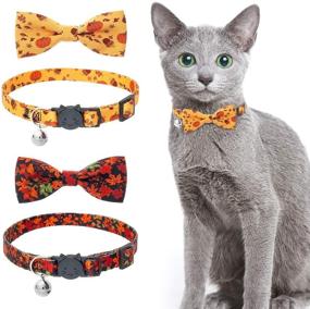 img 4 attached to PUPTECK Autumn Cat Collar with Bells - 2 Packs Bowtie Breakaway Cat 🐱 Collars, Fall Pattern for Halloween & Thanksgiving Day, Soft Adjustable Pet Puppy Kitty Collars