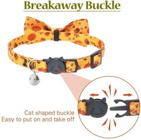 img 2 attached to PUPTECK Autumn Cat Collar with Bells - 2 Packs Bowtie Breakaway Cat 🐱 Collars, Fall Pattern for Halloween & Thanksgiving Day, Soft Adjustable Pet Puppy Kitty Collars