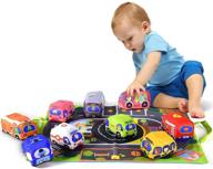 🚗 soft car toy set with play mat for 1 year old baby: 9 vehicles & storage bag - ideal baby toddler toys 12-18 months - boys & girls car playset logo