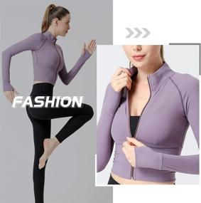 img 2 attached to 🏃 Seamless Fitted Activewear: Women's Zip Up Lightweight Workout Athletic Crop Jacket for Running, Sports, and Yoga