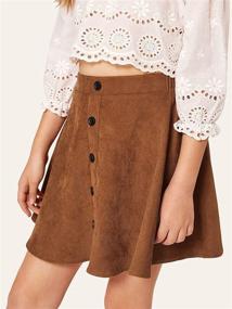 img 1 attached to 👗 Milumia Women's High Waist A-line Button Up Corduroy Skater Skirt, Flared Short Skirt