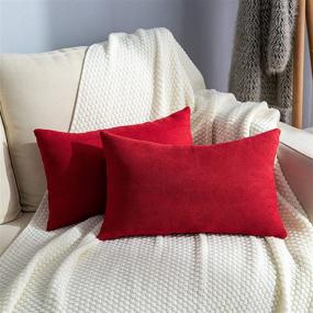 img 4 attached to Stellhome Pack of 2 Red Lumbar Throw Pillow Covers - Luxurious Solid Pillowcase for Bed, Couch, Sofa or Bench - 12x20 inch (30 x 50 cm) Red Rectangle Set