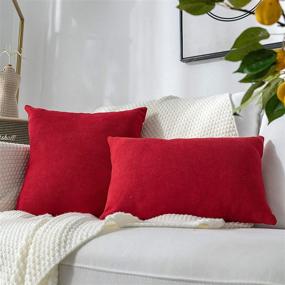 img 1 attached to Stellhome Pack of 2 Red Lumbar Throw Pillow Covers - Luxurious Solid Pillowcase for Bed, Couch, Sofa or Bench - 12x20 inch (30 x 50 cm) Red Rectangle Set