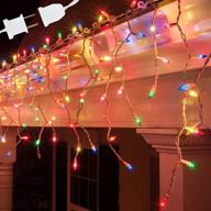 🎄 300 count outdoor brizled icicle lights, 17.34ft multicolor christmas icicle lights, ul certified connectable icicle string lights on white wire for xmas, home party, wedding decor logo