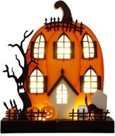 🎃 dr.dudu halloween tabletop decoration - 9 x 8 inches light-up pumpkin house ornament with ghost tree wooden sign - ideal for indoor home party décor logo